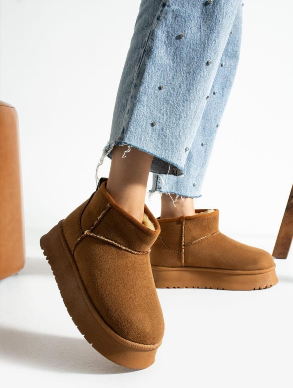 Neon Shoes Kadın Süet Içi Kürklü Yünlü Kalın Tabanlı Kışlık Bilekte Kısa Ug Bot & Bootie