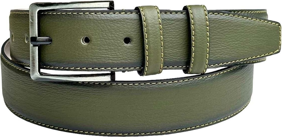 Süzer Deri 4 cm Klasik Deri Dikişli Model Erkek Kemer Haki Yeşil