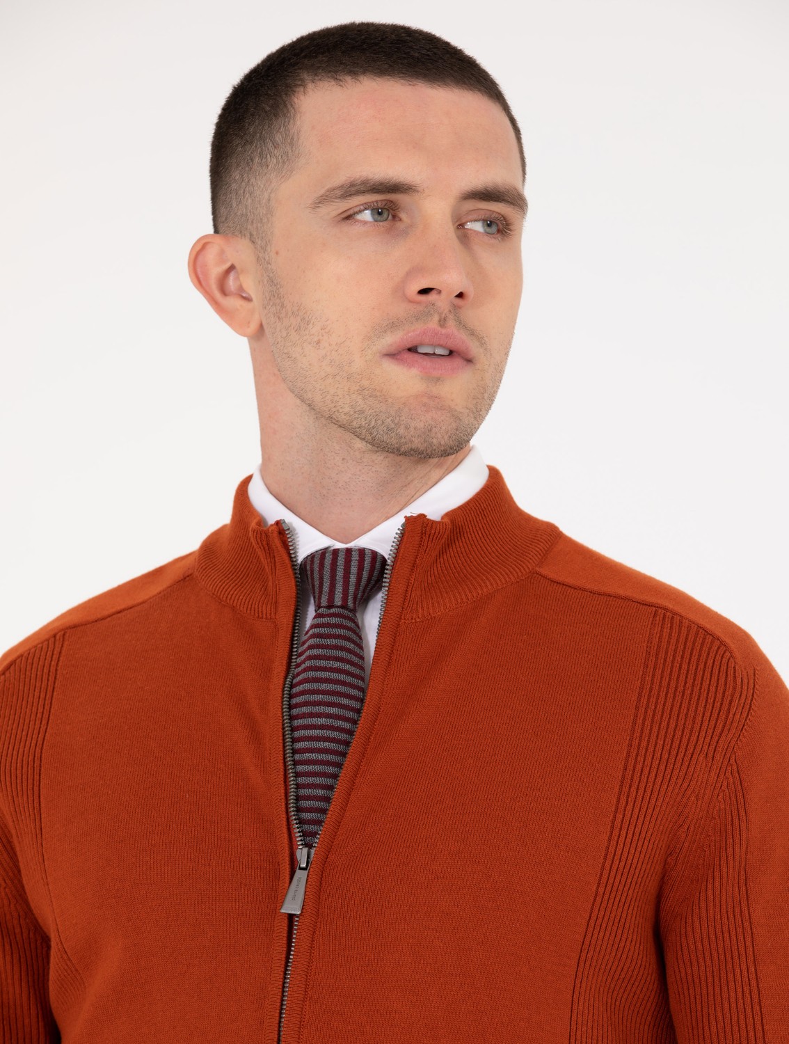 Pierre Cardin Erkek Kahverengi Slim Fit Fermuarlı Triko Hırka 50263239-VR182 görsel 2