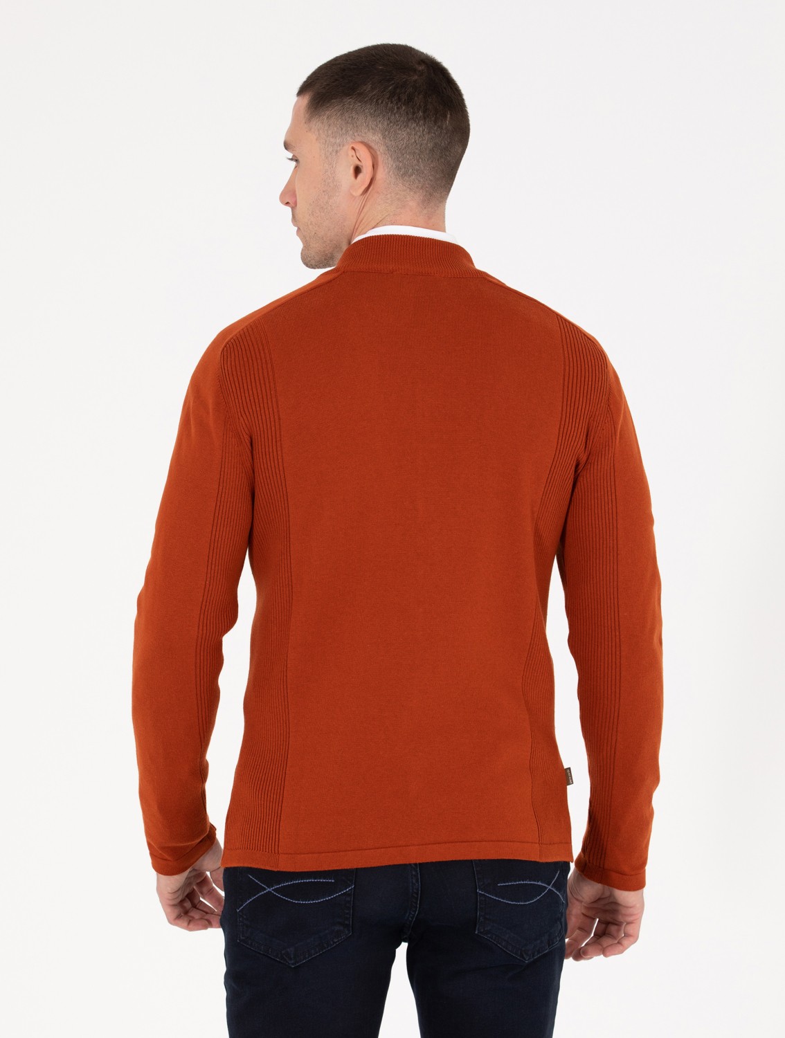 Pierre Cardin Erkek Kahverengi Slim Fit Fermuarlı Triko Hırka 50263239-VR182 görsel 5