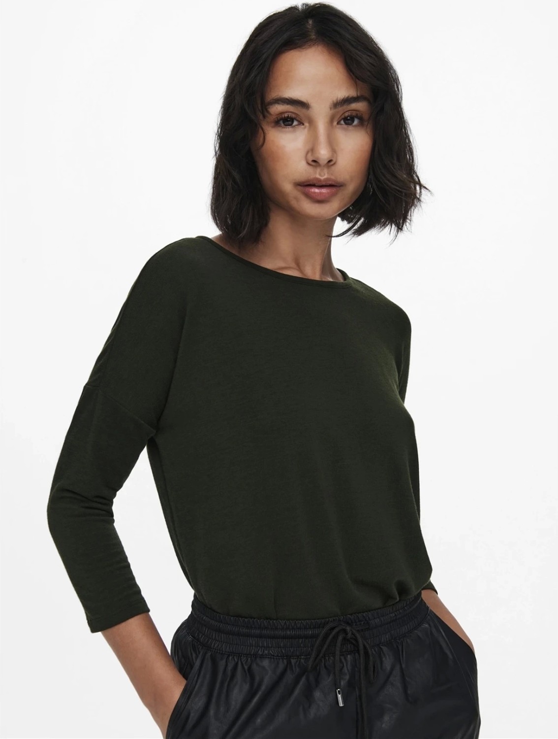 Only 15157920 Genis Yaka Dirsek Kol Kadın Body - Haki