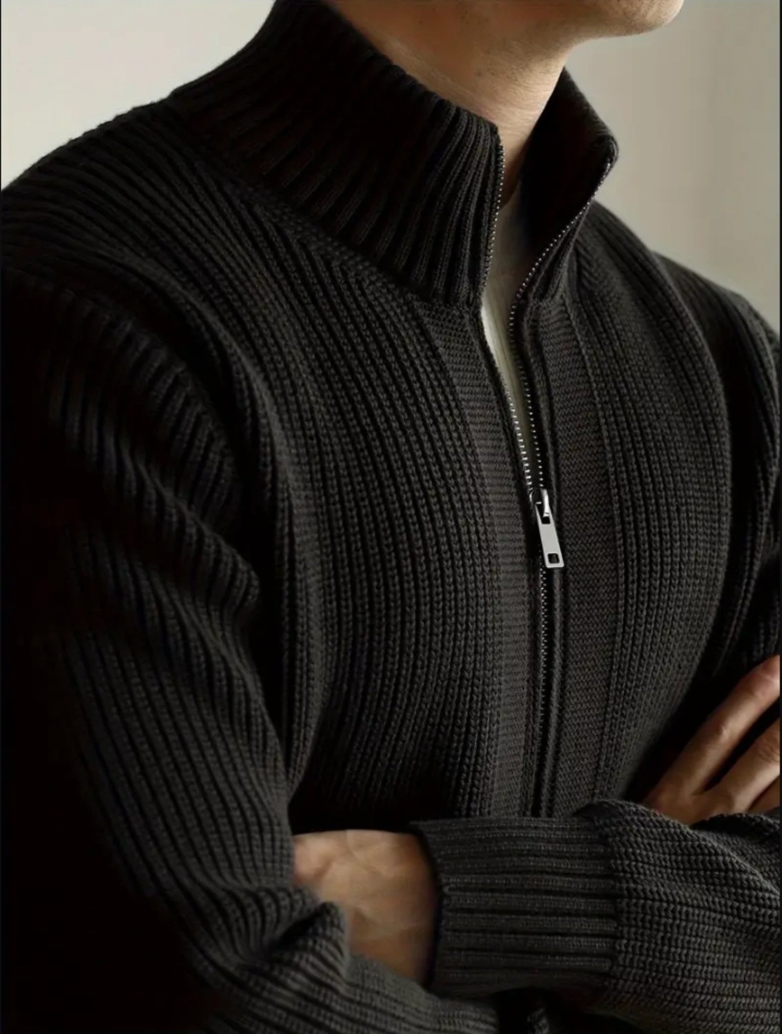 Tarz Cool Erkek Dik Yaka Fermuarlı Slim Fit Triko Hırka