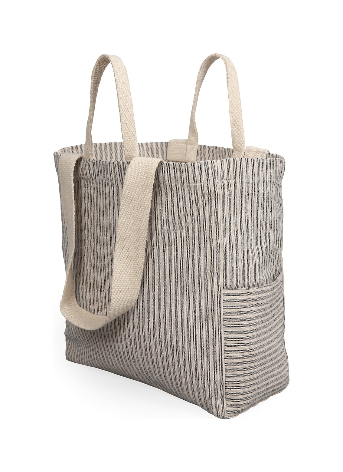 Faralya Life Çıtçıtlı Çift Saplı Kısa ve Uzun Sap Siyah Çizgili %70 Pamuk %30 Polyester Çift Cepli 50*42 Ölçüde Omuz Çantası Çok Amaçlı Kadın Çanta Plaj Çantası görsel 7