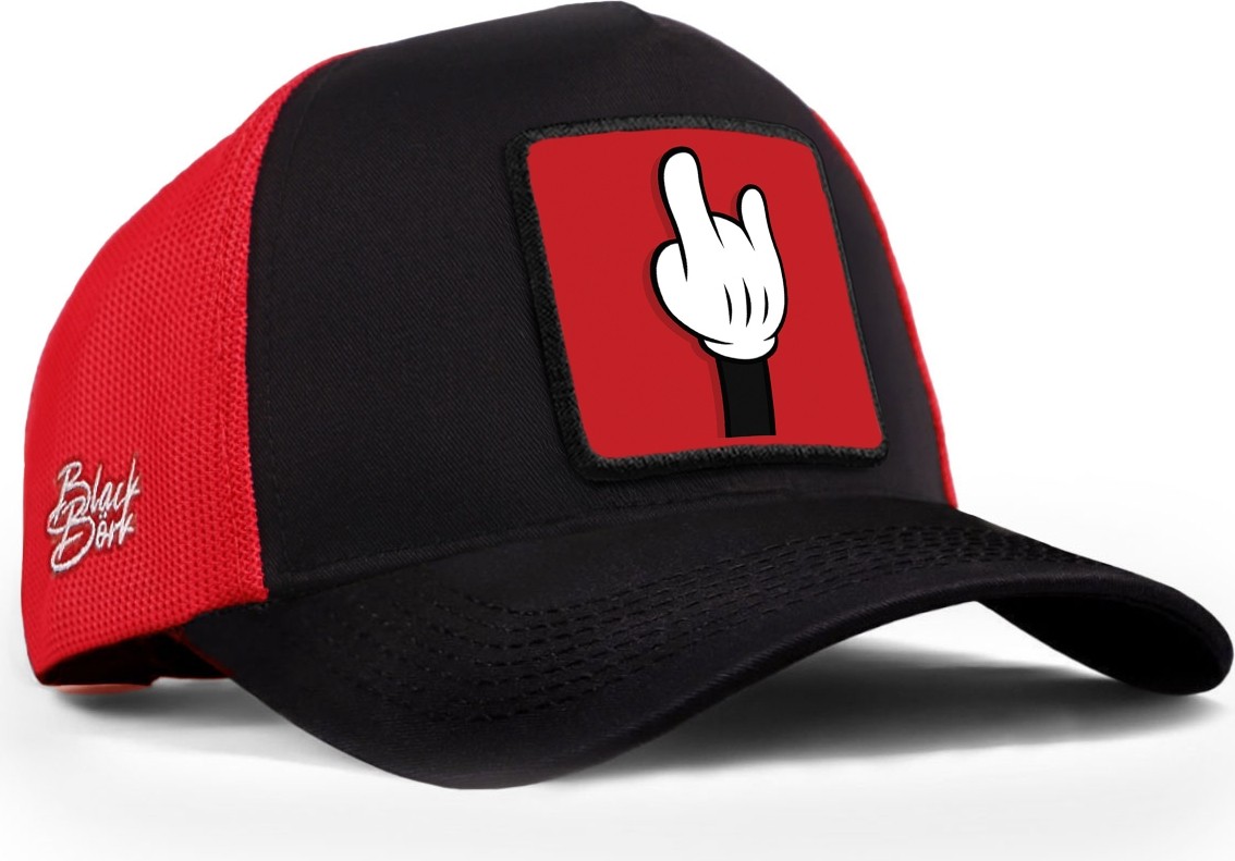 BlackBörk Parmak Logolu Siyah-Kırmızı Trucker Şapka görsel 2