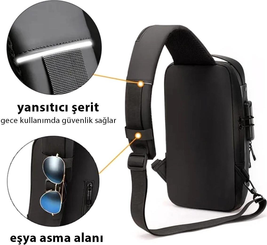 Newish Polo Erkek Siyah Usb Çıkışlı Çapraz Askılı Omuz ve Bel Çantası newpolo222 görsel 3