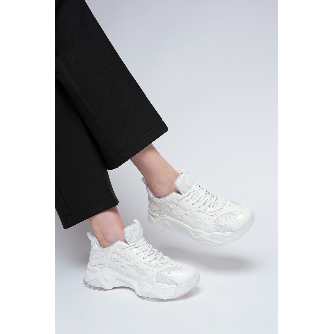 Marjin Kadın Sneaker Kalın Taban Bağcıklı Spor Ayakkabı Pizen Kahve görsel 2