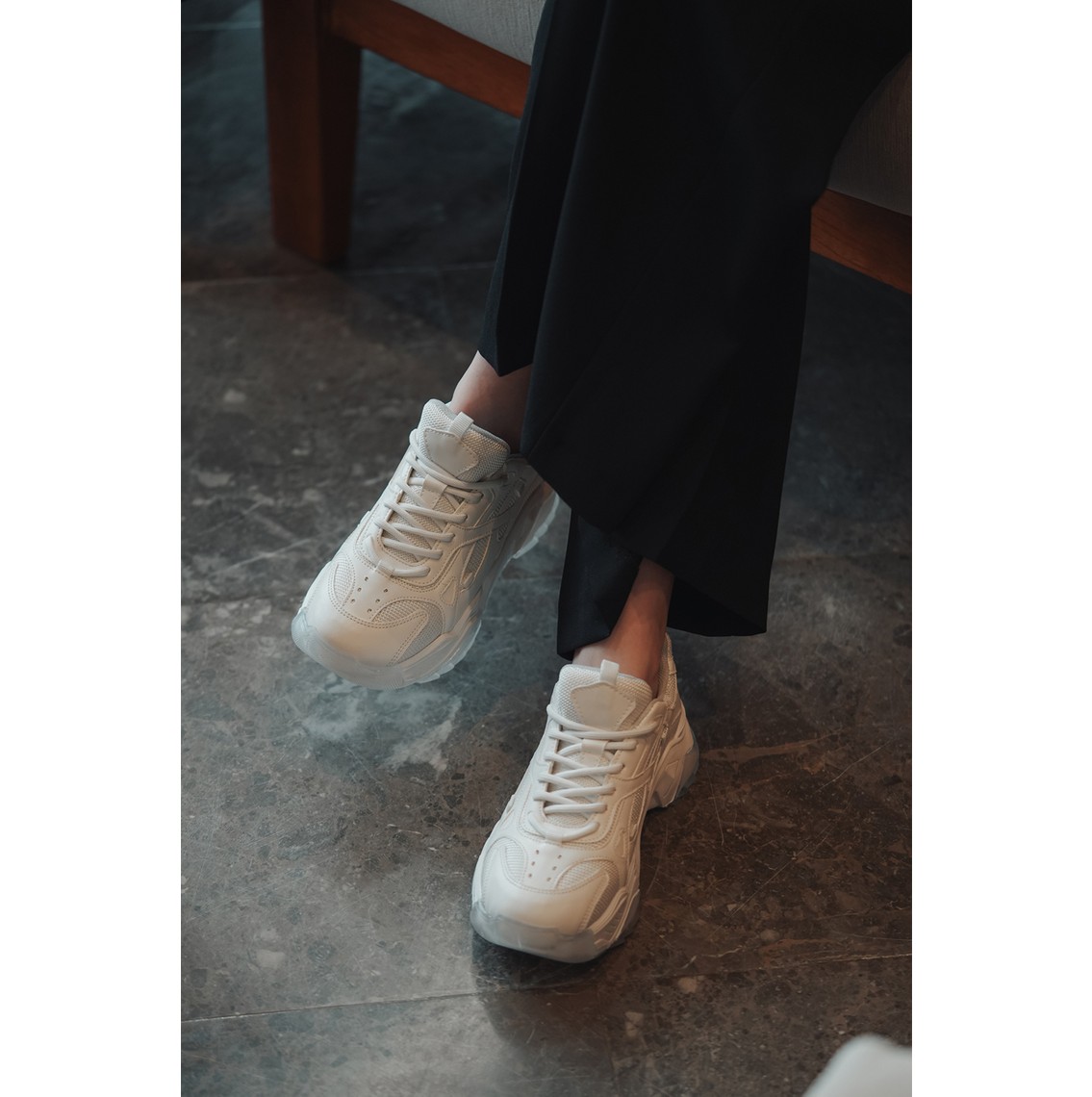 Marjin Kadın Sneaker Kalın Taban Bağcıklı Spor Ayakkabı Pizen Kahve görsel 6