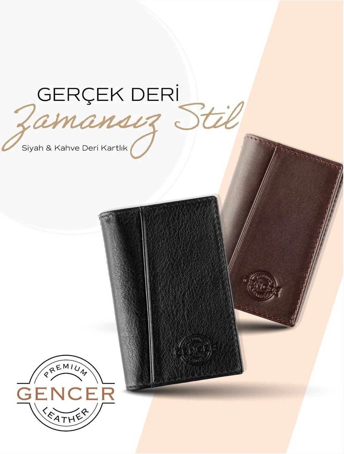 Gencer Leather Hakiki Deri Dikey Kartlık Siyah görsel 2