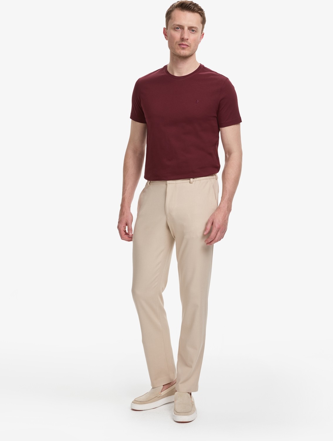 Pierre Cardin Erkek Bordo Slim Fit %100 Pamuk Bisiklet Yaka Basic Tişört 50325307-VR014 görsel 4