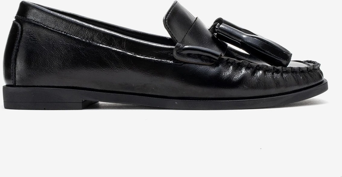 Dericlub Kadın Püskül Detaylı Loafer Ayakkabı Gerçek Deri Mıren Siyah