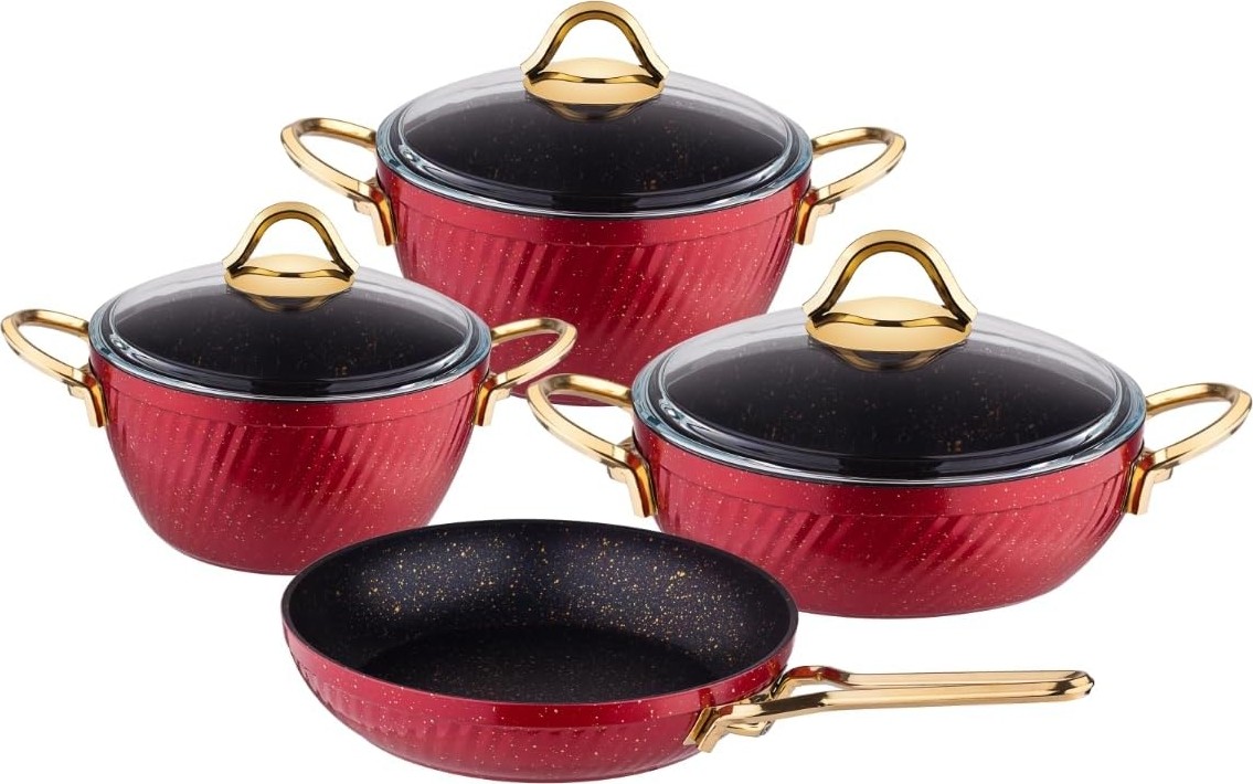 Prime Granit Hira 4 Lü Set Metal Kulp Kırmızı görsel 2