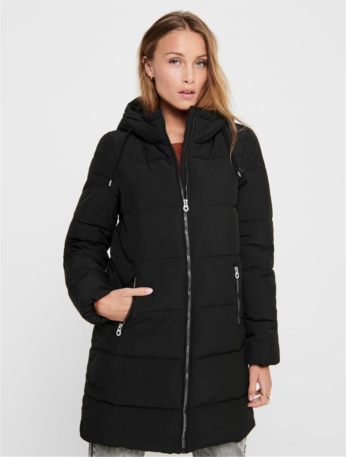 Only Dolly Long Puffer Coat Otw Noos Kadın Siyah Mont 15205369-02 görsel 3