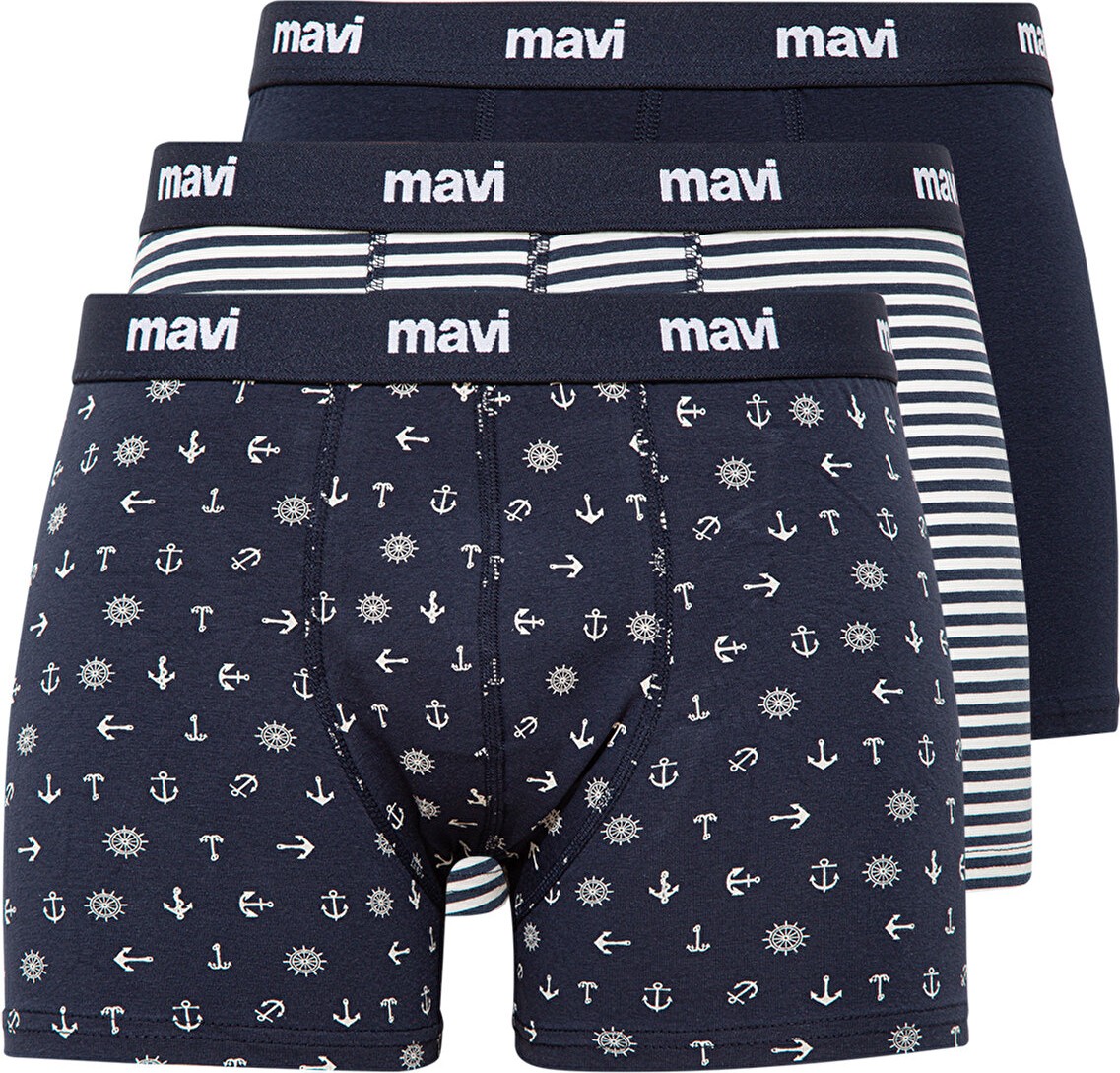 Mavi 3lü Baskılı Lacivert Boxer 0911505-70490 görsel 2