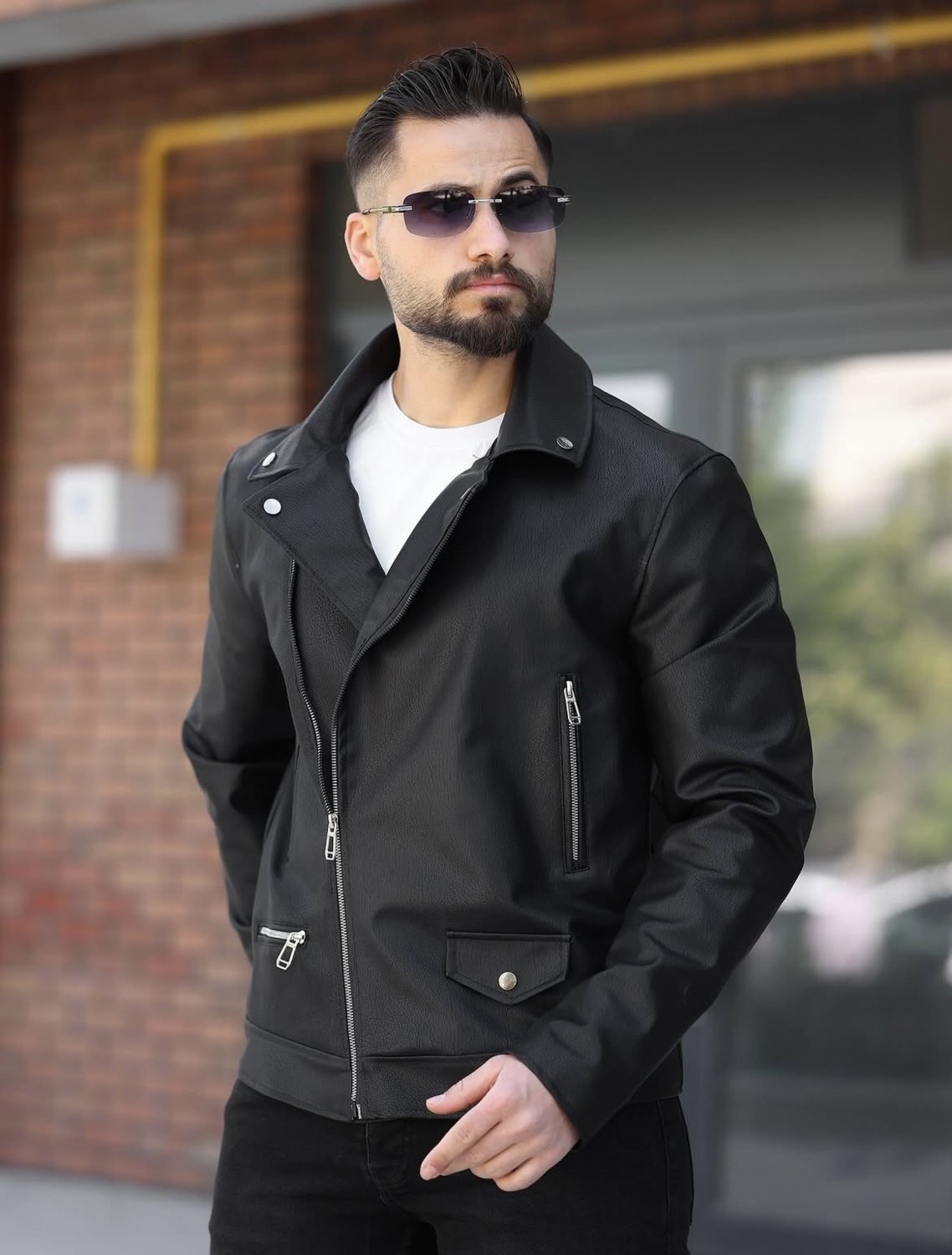 Prifaldi Yeni Sezon Çapraz Fermuarlı Premium Erkek Deri Ceket Siyah görsel 4