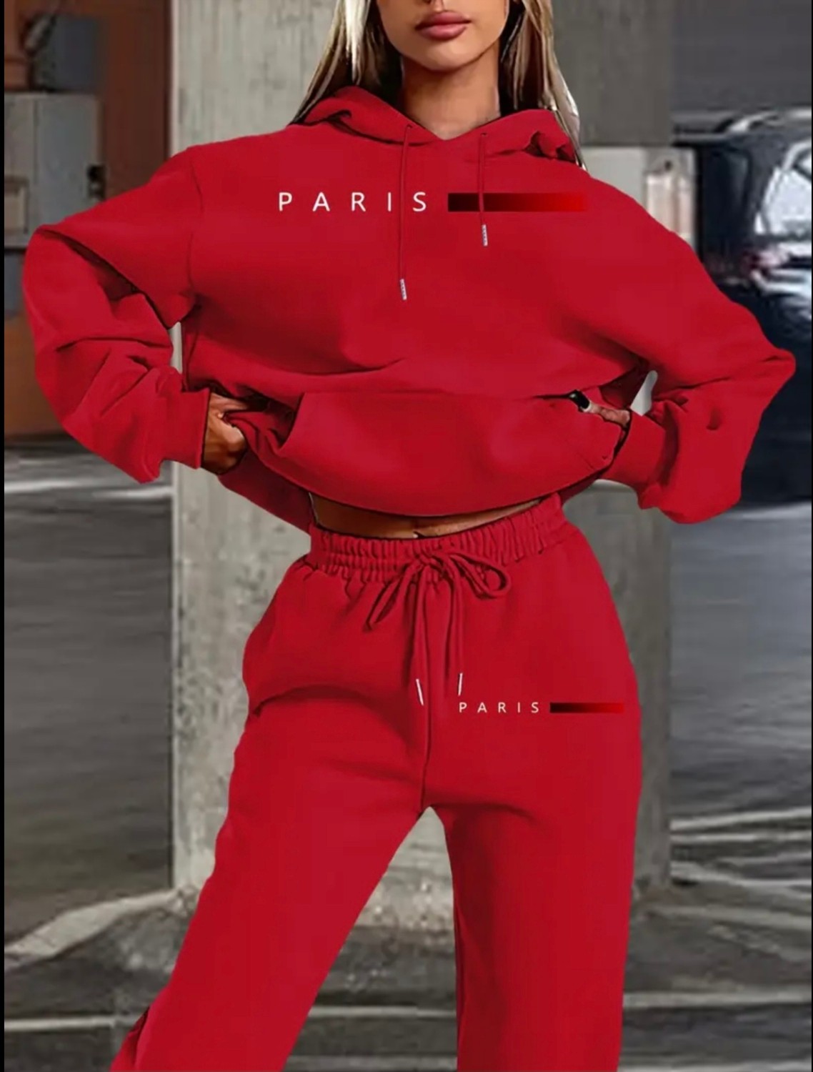 Amor Face Büyük Beden Özel Tasarım Kapüşonlu Paris Baskılı %100 Pamuk Yeni Trend Kışlık Kadın Eşofman Takımı