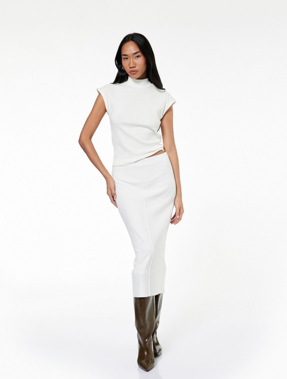 Aesco Slim Fit Midi Nervür Detaylı Kalem Etek