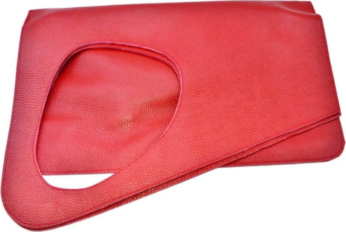 Veskemann Asimetrik Model Kırmızı Hakiki Deri El Portföy Clutch görsel 2