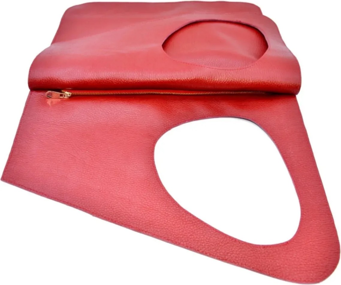Veskemann Asimetrik Model Kırmızı Hakiki Deri El Portföy Clutch görsel 4