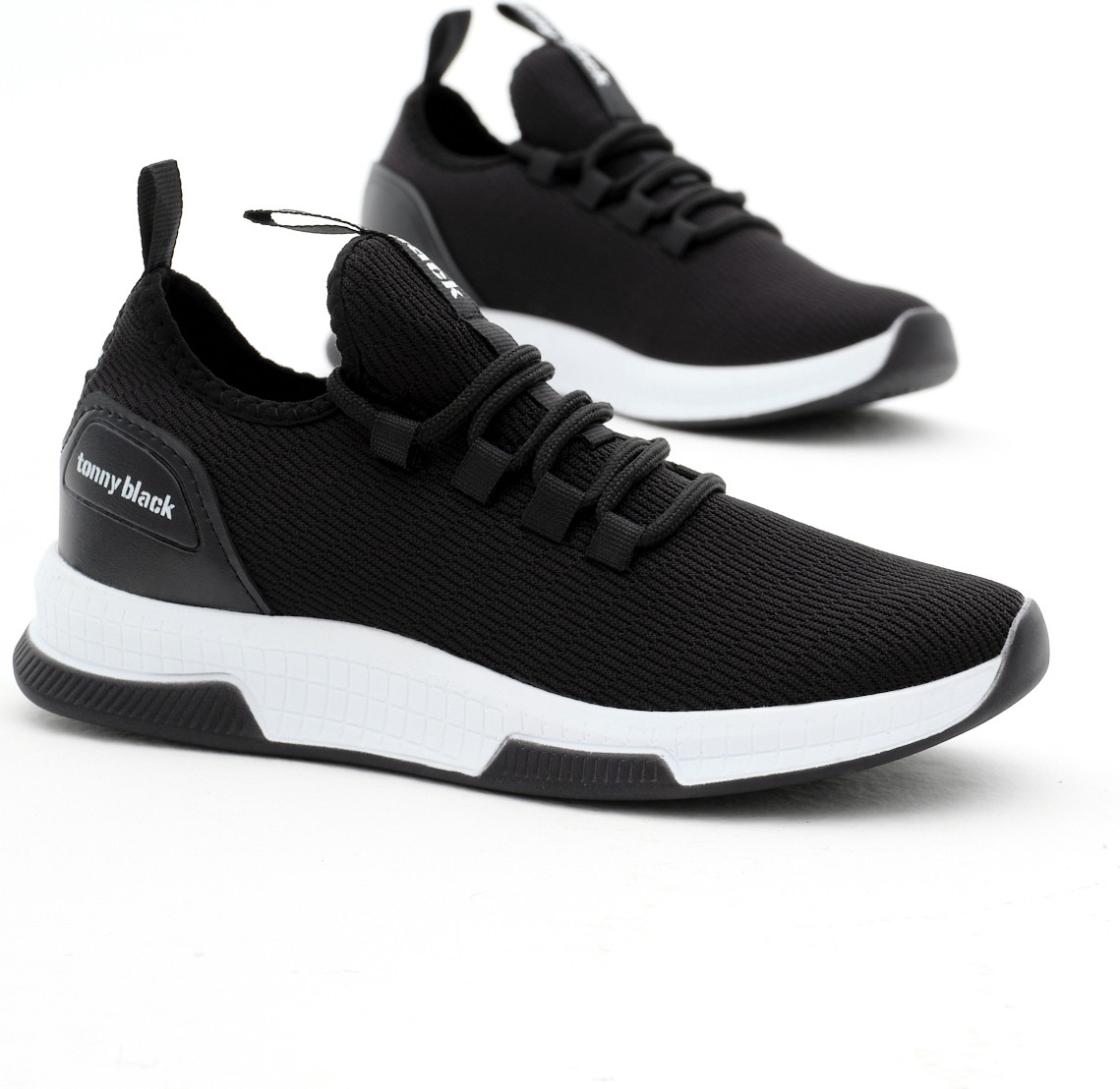 Tonny Black Unisex Siyah Beyaz Nefes Alabilen Kumaş Poli Taban Bağcıklı Spor Ayakkabı Düz Taban görsel 2