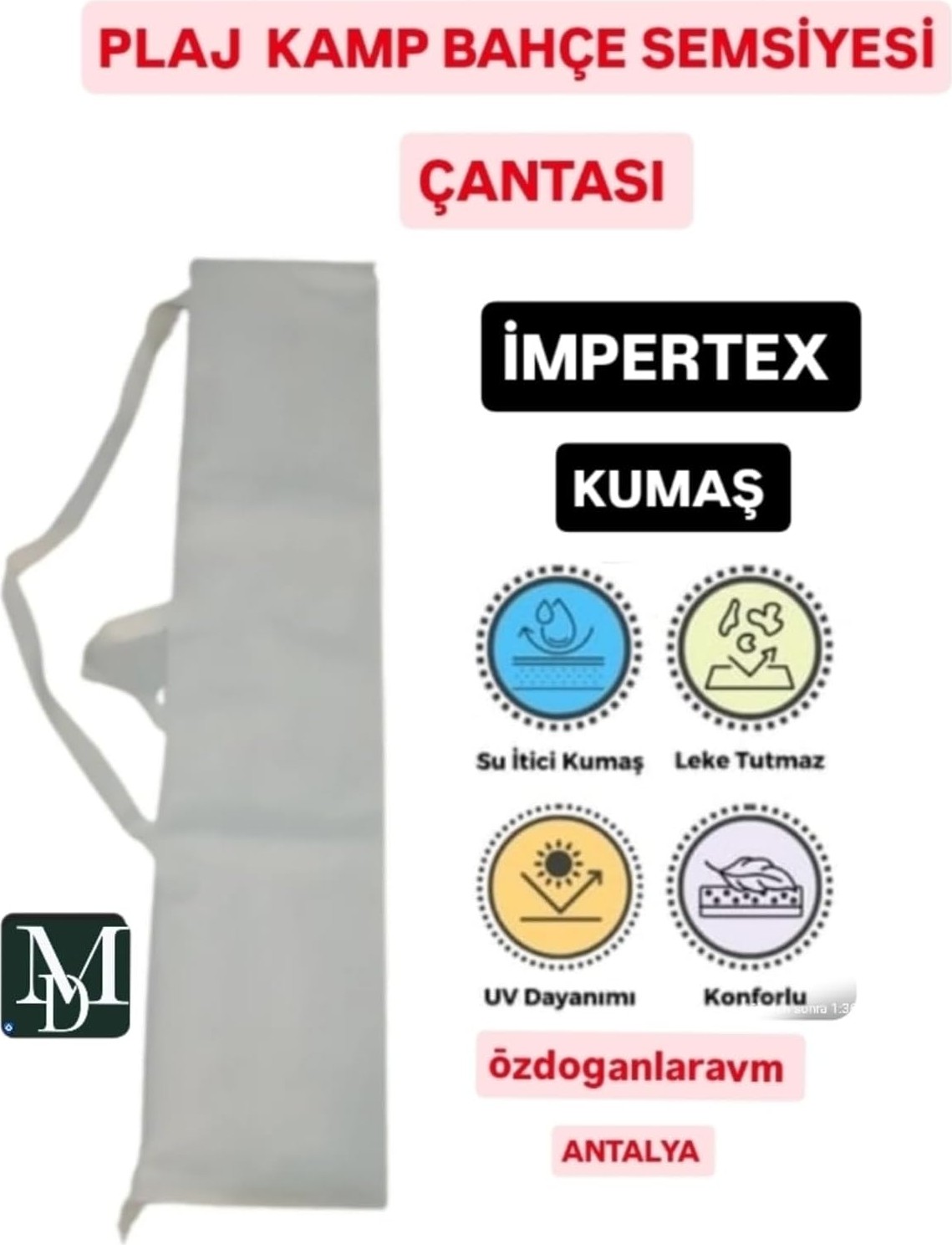 Md Plaj Deniz Şemsiyesi Taşıma Çantası Kılıfı, Krem