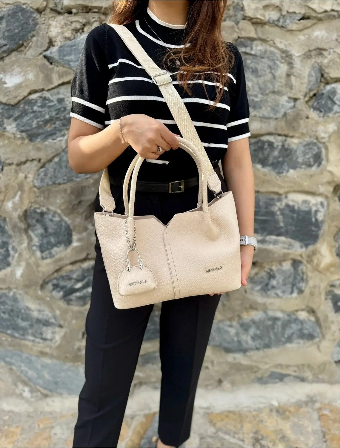 Just Polo Kadın Yumuşak Deri Orta Boy Lüks El & Omuz Çantası Shopper