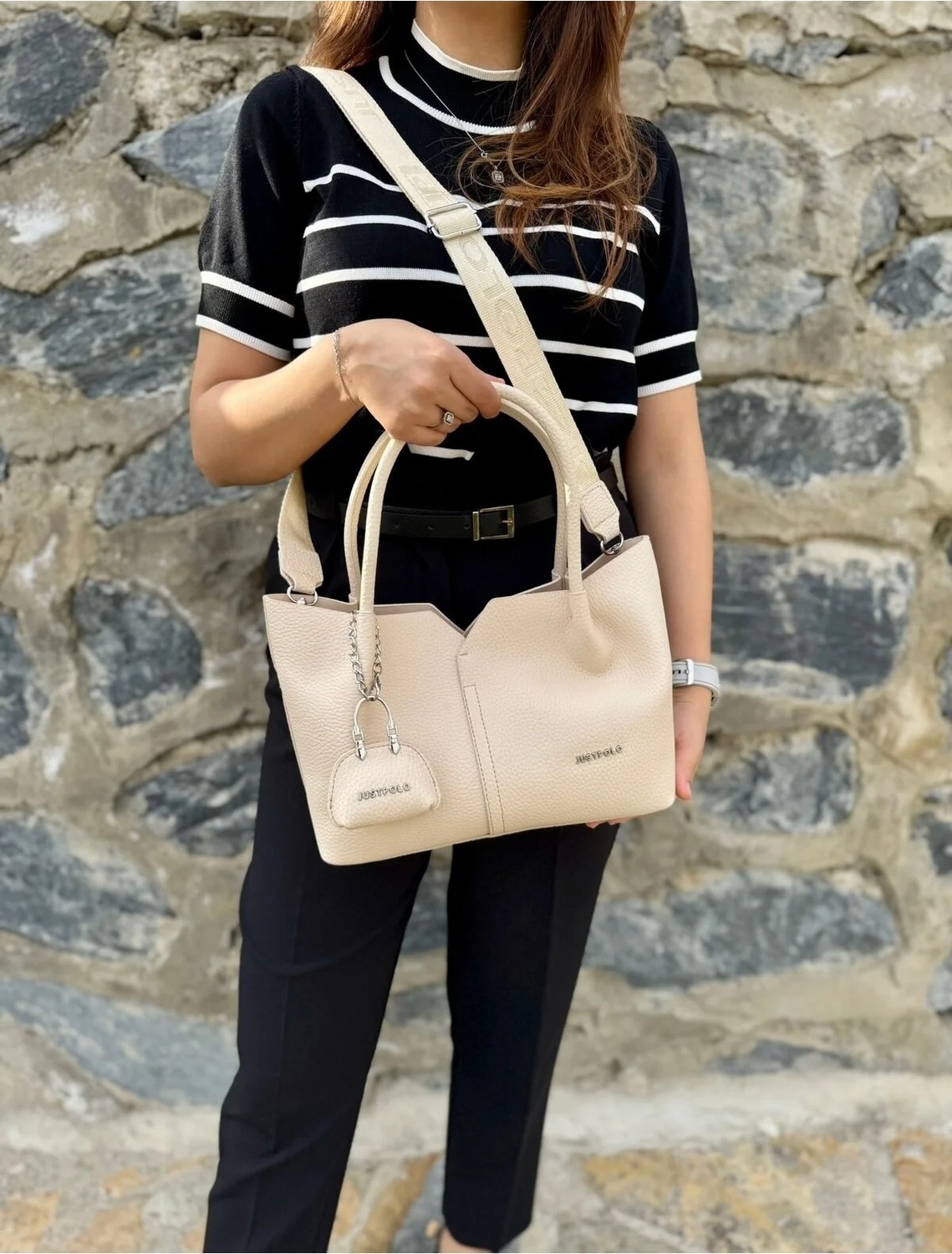 Just Polo Kadın Yumuşak Deri Orta Boy Lüks El & Omuz Çantası Shopper görsel 6