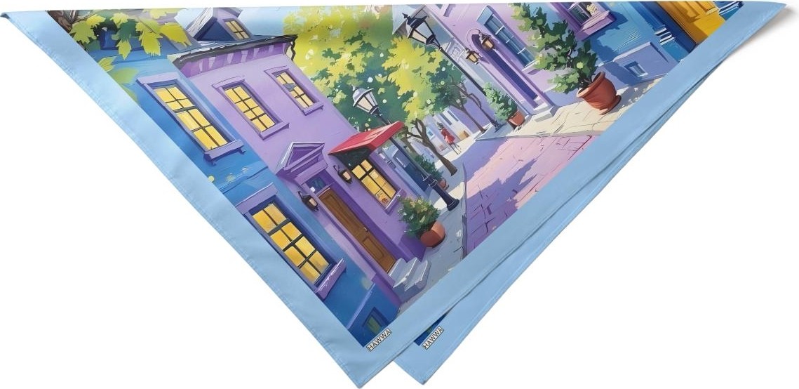 Hawwa Avrupa Sokağı Desenli Saten Fular görsel 4