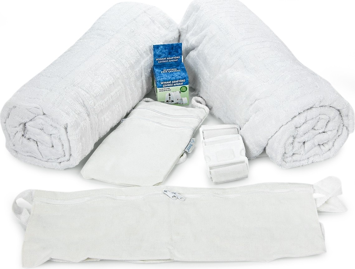 İhvan Online 6 Parça Pamuklu Hac ve Umre Ihram Seti %100 Pamuk, Kemer, Çanta ve Seyahat Adaptörlü görsel 4