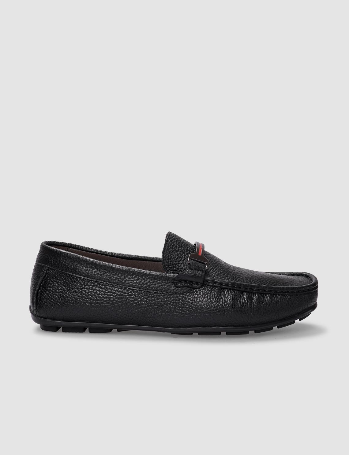 Cabani Hakiki Deri Siyah Tokalı Erkek Loafer