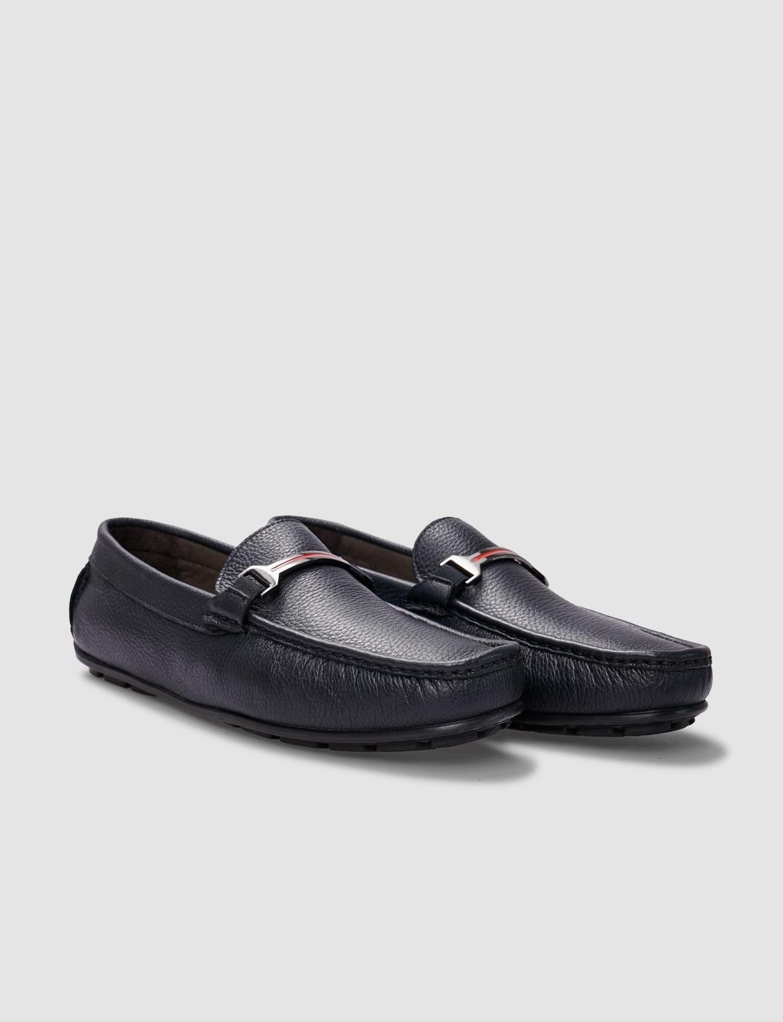Cabani Hakiki Deri Siyah Tokalı Erkek Loafer görsel 7