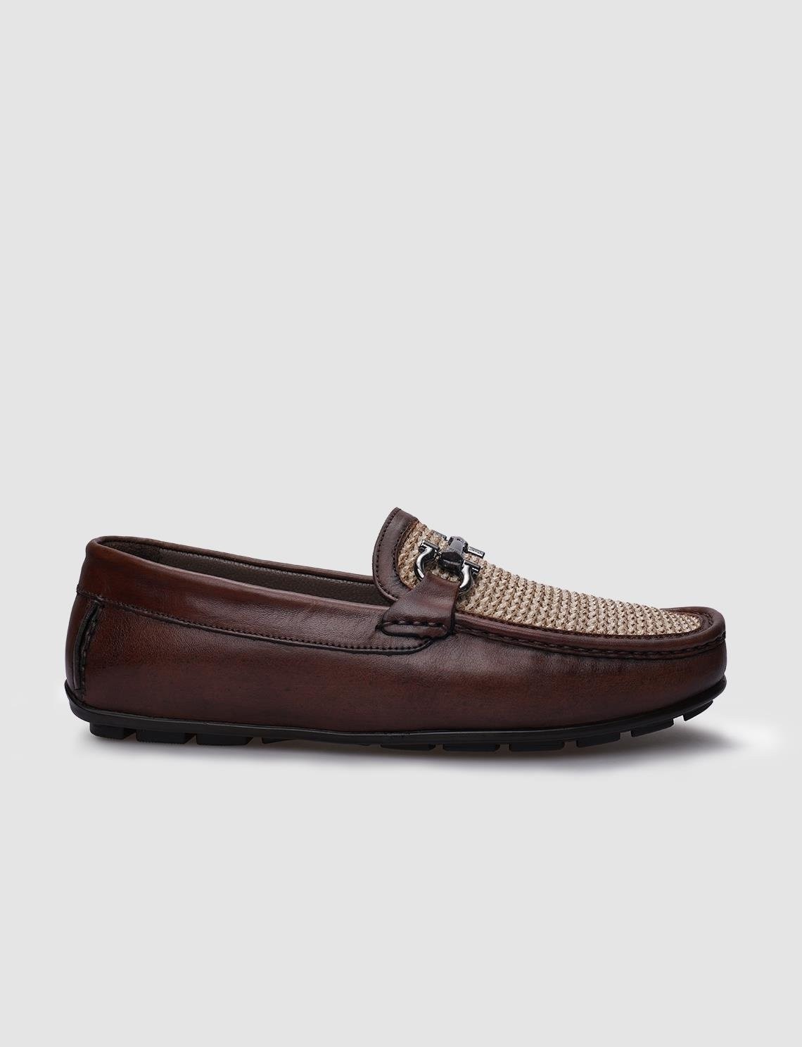 Cabani %100 Hakiki Deri Siyah Örgü Detaylı Erkek Loafer görsel 4