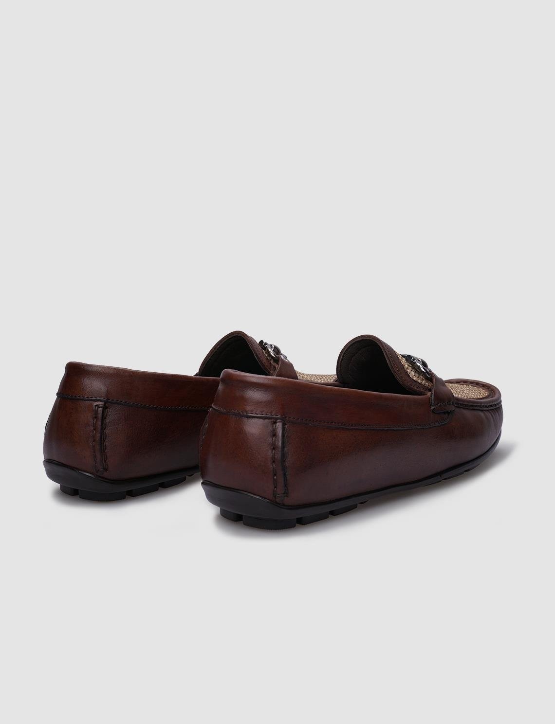 Cabani %100 Hakiki Deri Siyah Örgü Detaylı Erkek Loafer görsel 3