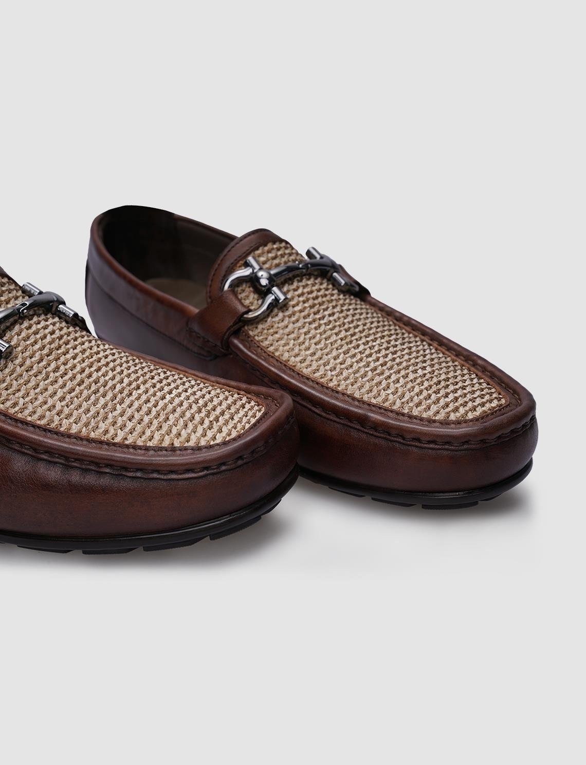 Cabani %100 Hakiki Deri Siyah Örgü Detaylı Erkek Loafer görsel 5