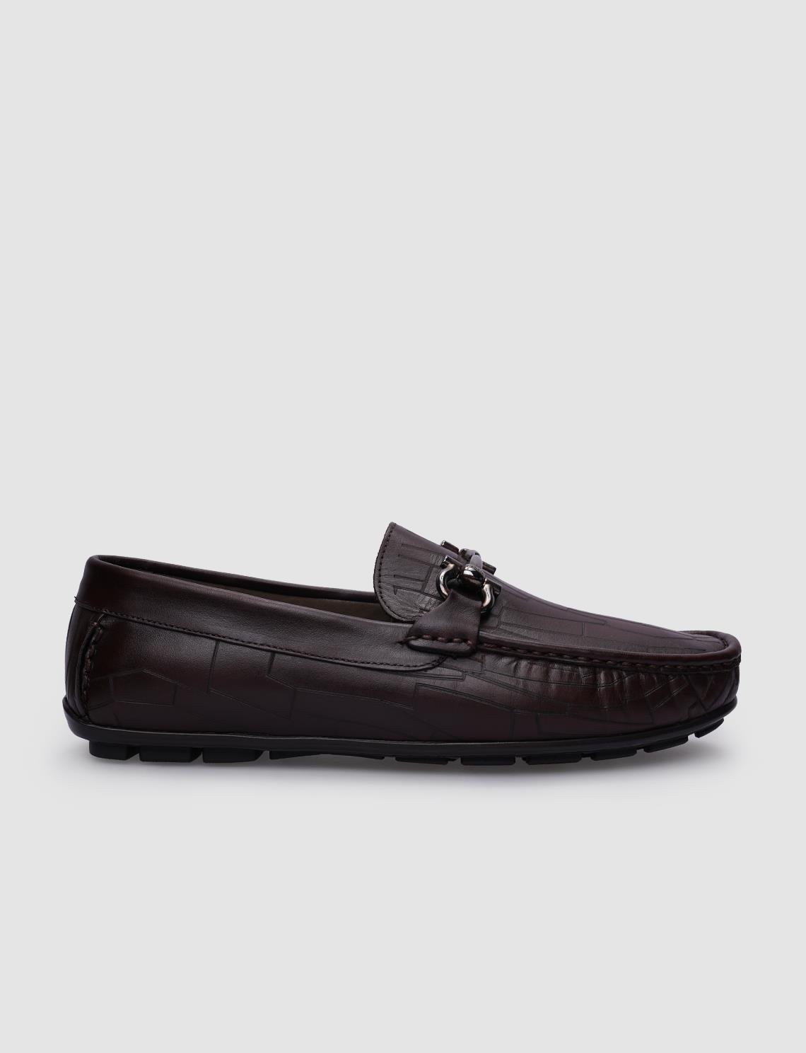 Cabani %100 Hakiki Deri Kahverengi Tokalı Desenli Erkek Loafer
