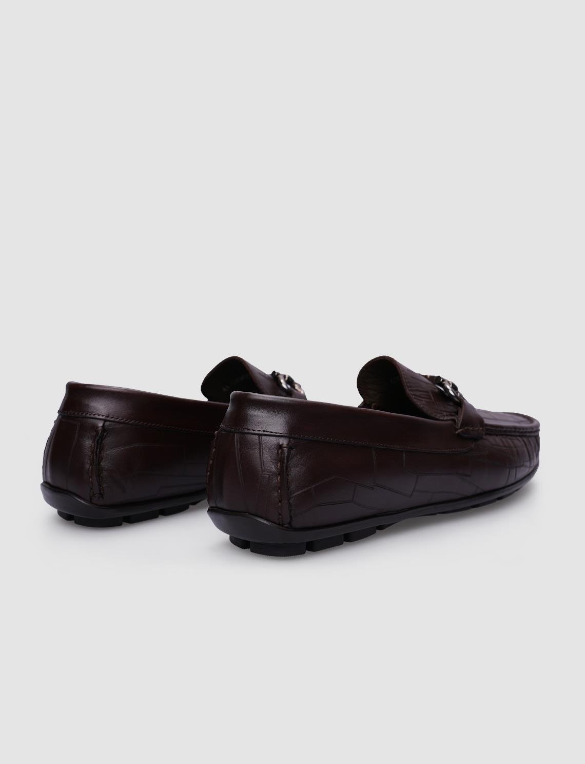 Cabani %100 Hakiki Deri Kahverengi Tokalı Desenli Erkek Loafer görsel 3
