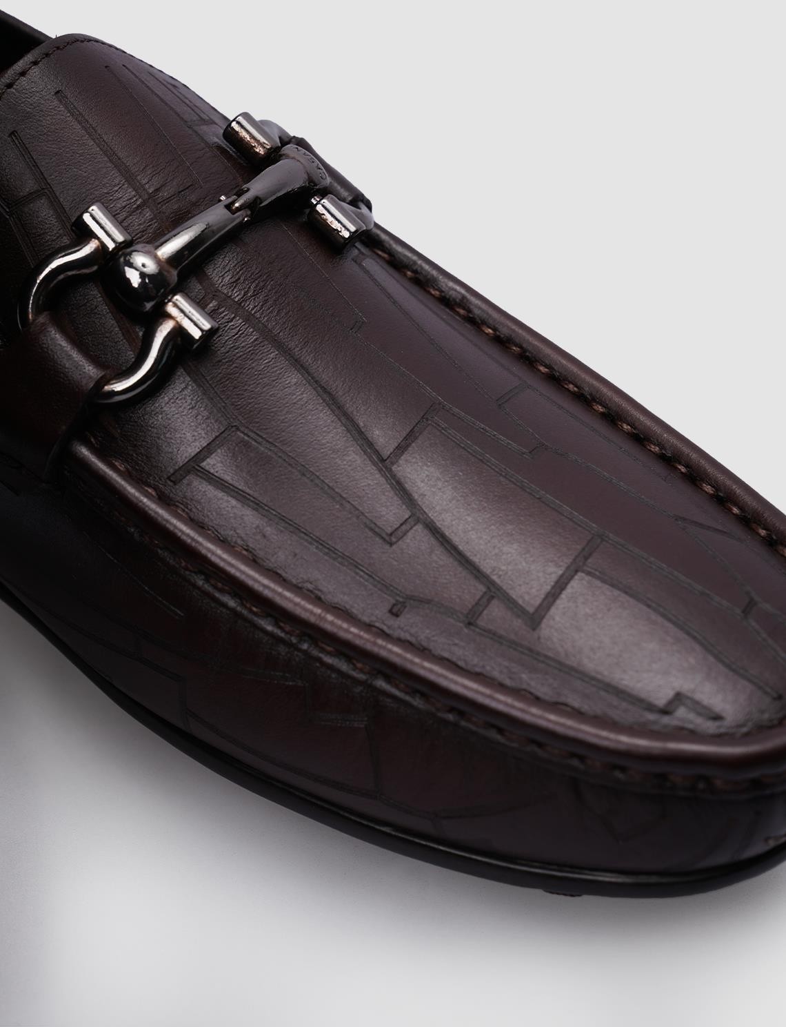 Cabani %100 Hakiki Deri Kahverengi Tokalı Desenli Erkek Loafer görsel 5