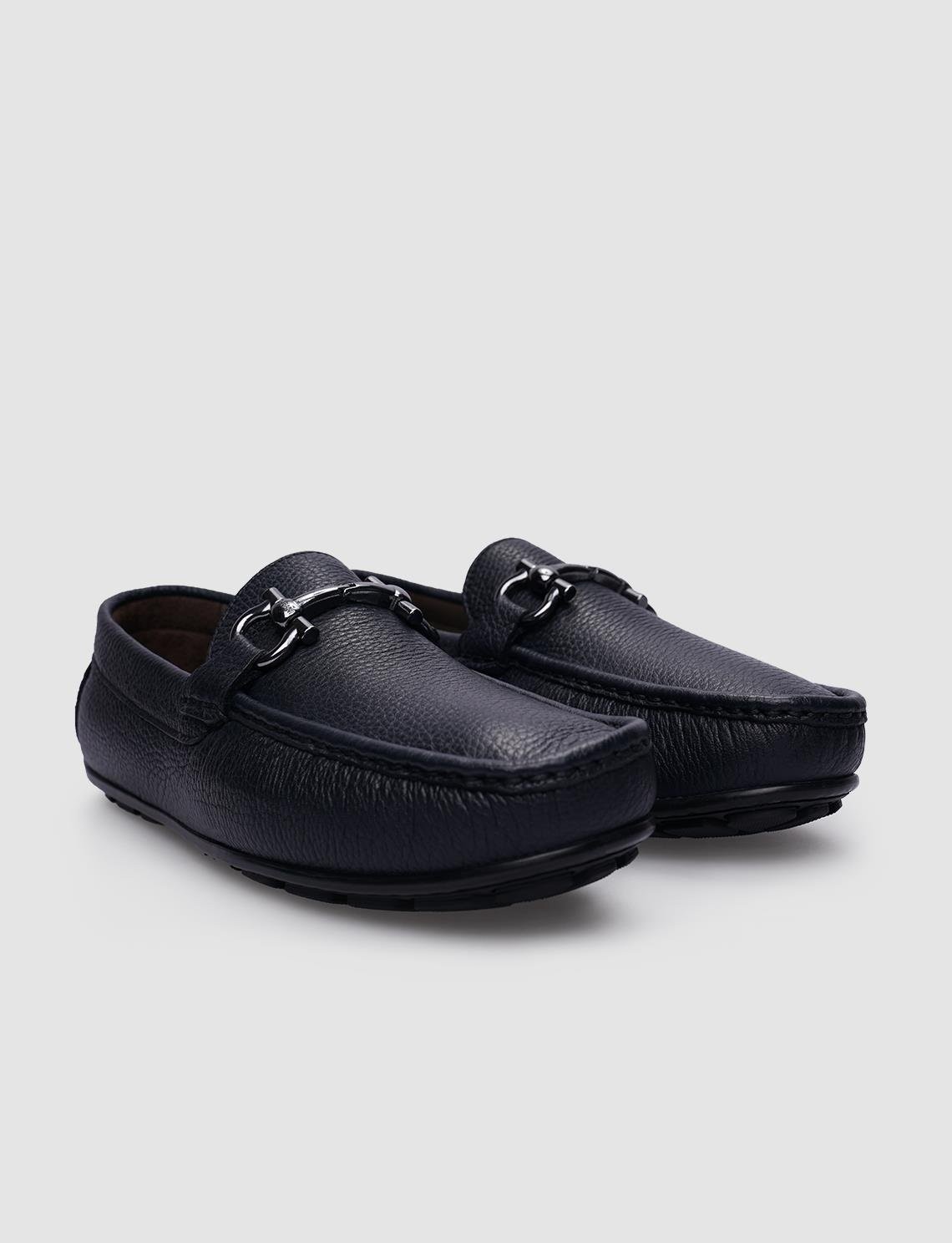 Cabani Hakiki Deri Lacivert Tokalı Erkek Loafer görsel 2