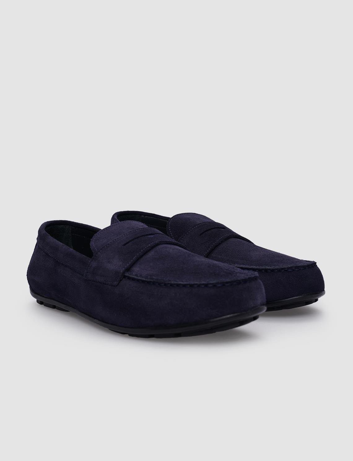 Cabani %100 Hakiki Deri Lacivert Süet Erkek Loafer görsel 2