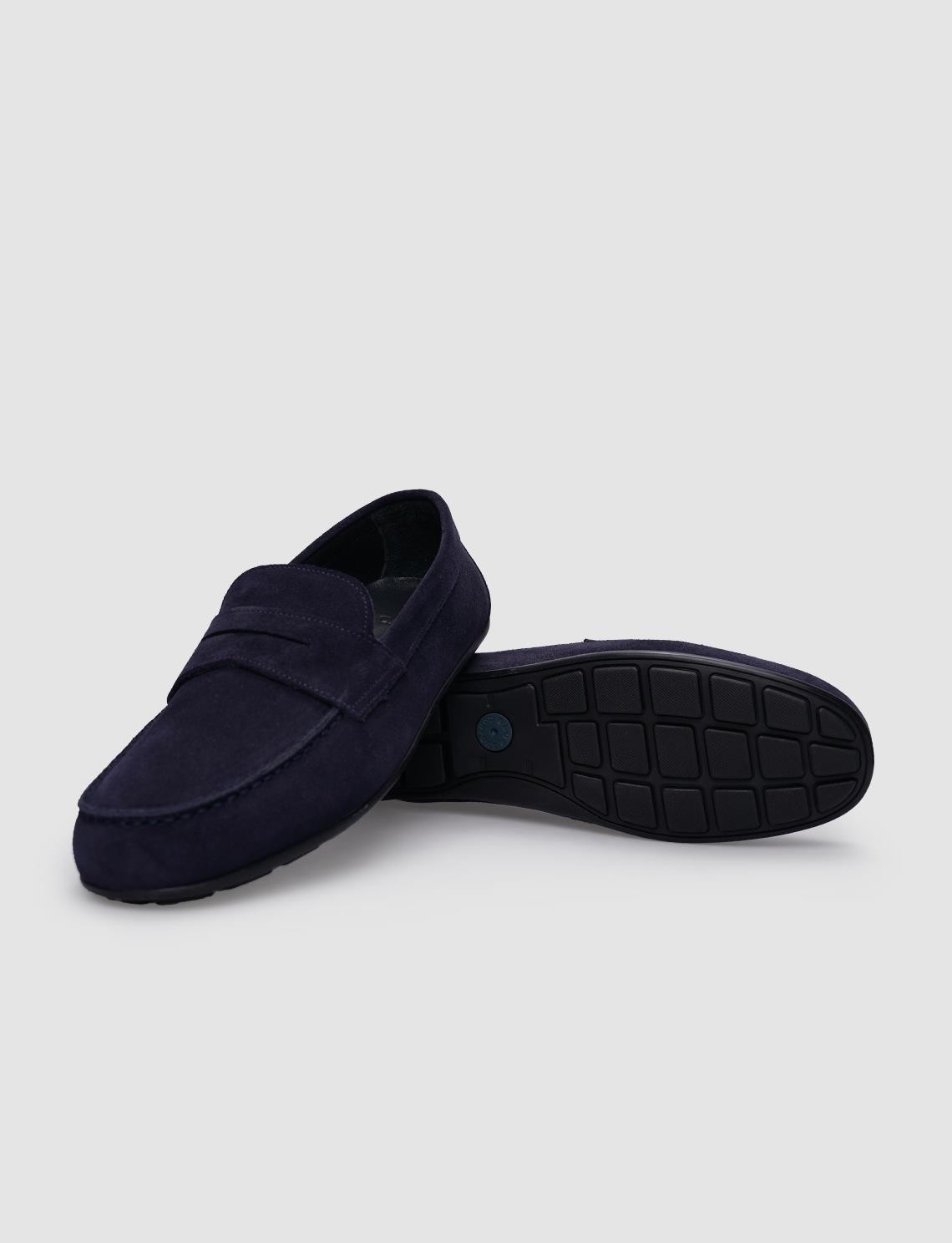 Cabani %100 Hakiki Deri Lacivert Süet Erkek Loafer görsel 5