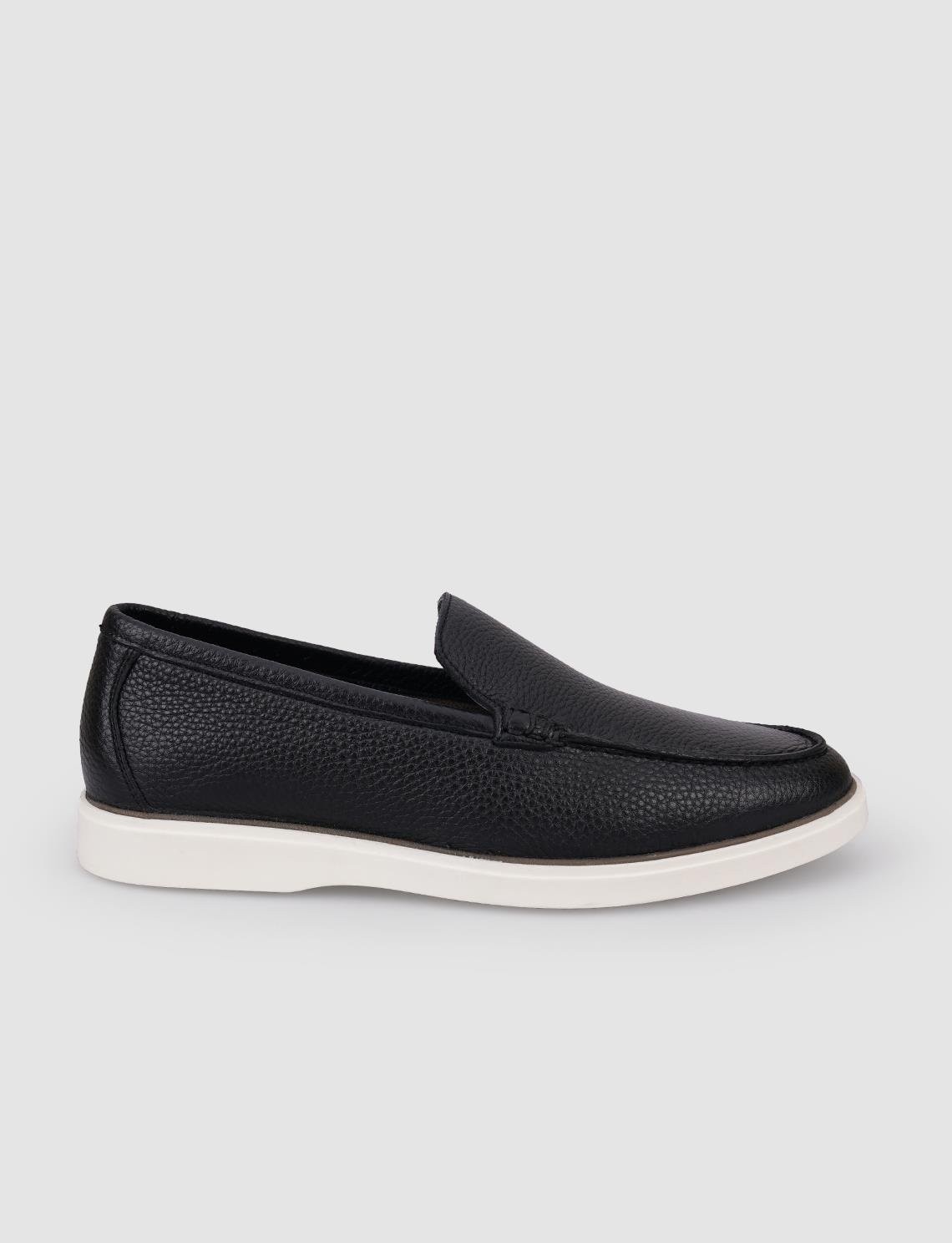 Cabani Hakiki Deri Siyah-Beyaz Erkek Loafer (121354-7205)