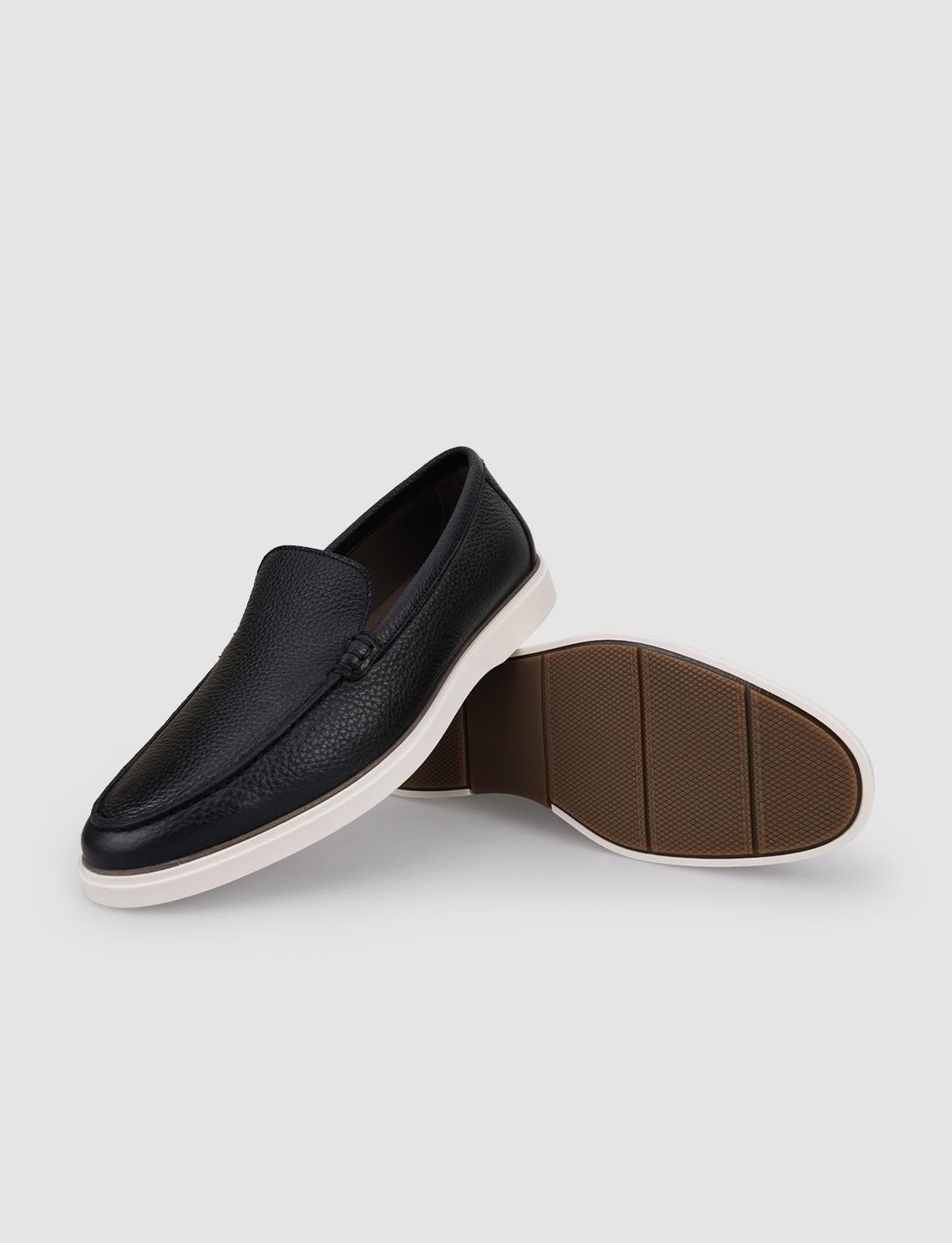 Cabani Hakiki Deri Siyah-Beyaz Erkek Loafer (121354-7205) görsel 5