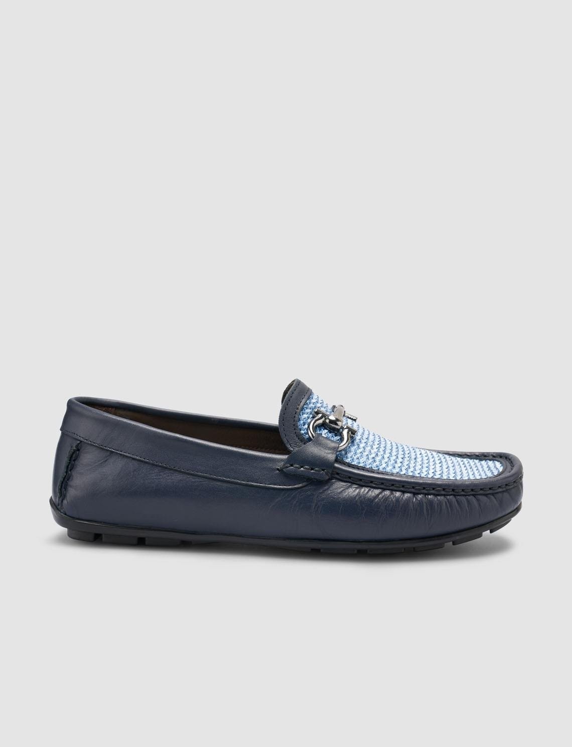 Cabani %100 Hakiki Deri Siyah Örgü Detaylı Erkek Loafer