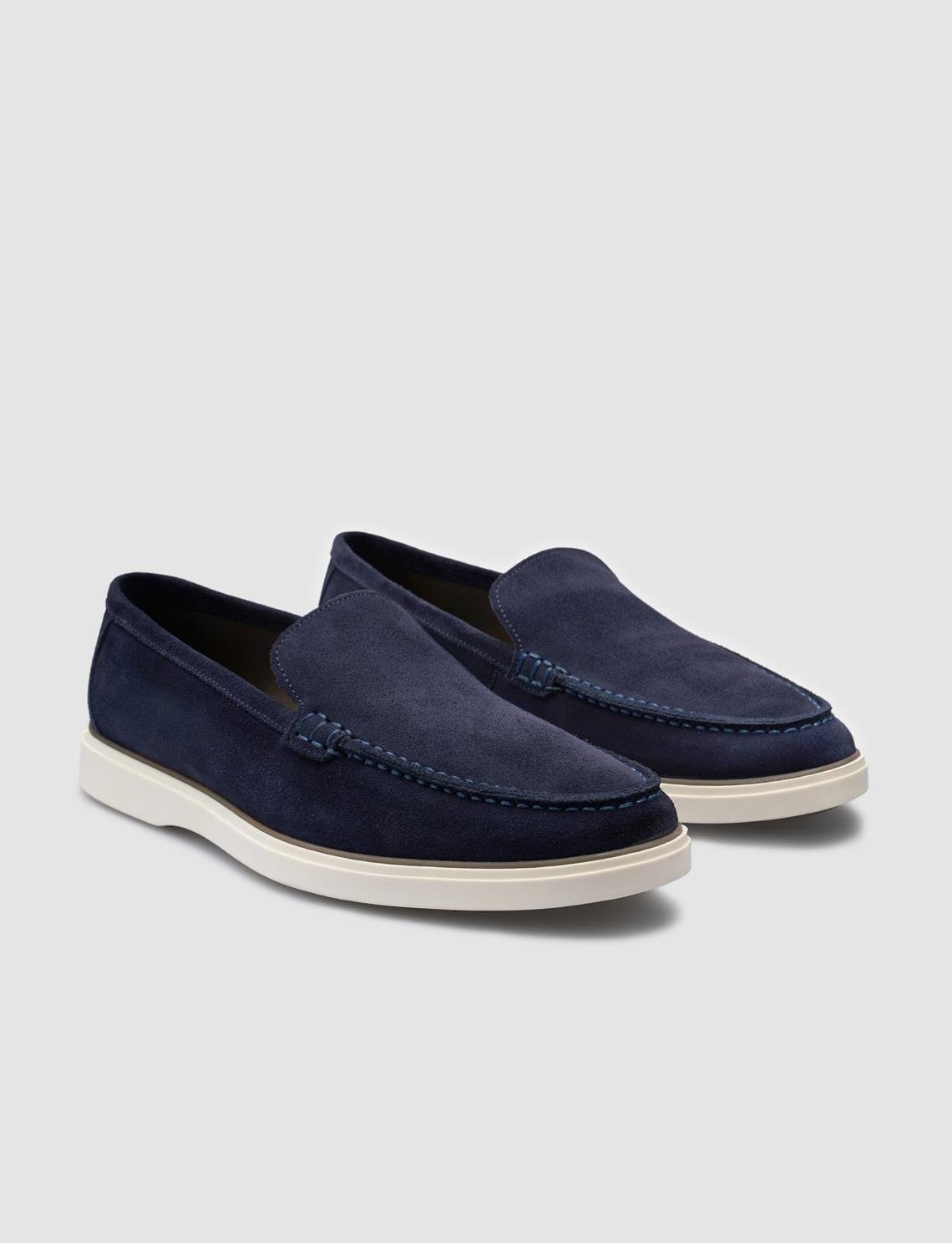 Cabani %100 Hakiki Deri Lacivert Süet Erkek Loafer görsel 2