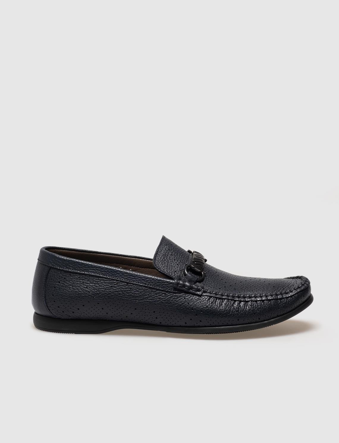 Cabani Hakiki Deri Lacivert Tokalı Erkek Loafer