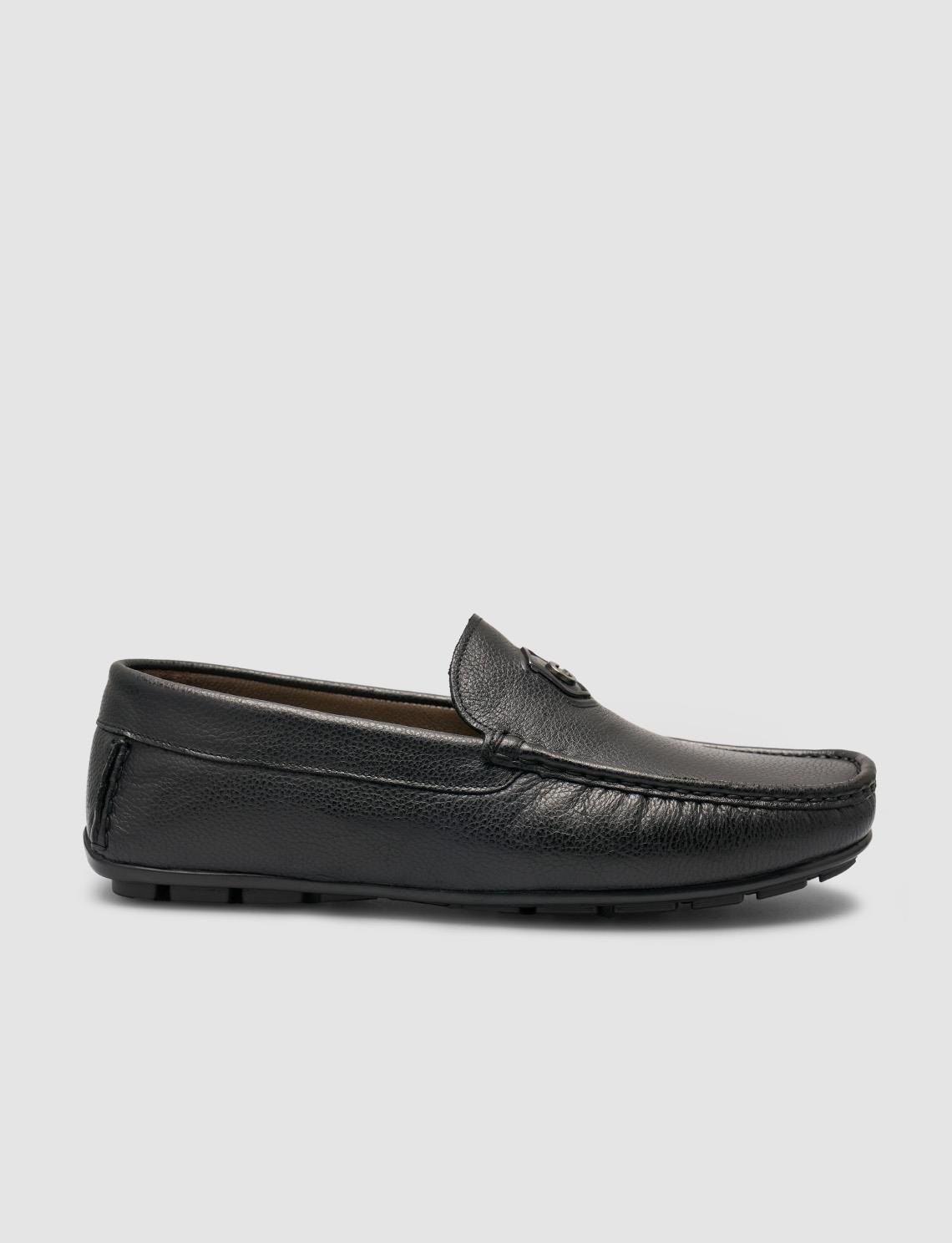 Cabani %100 Hakiki Deri Lacivert Logo Detaylı Erkek Loafer Ayakkabı görsel 6