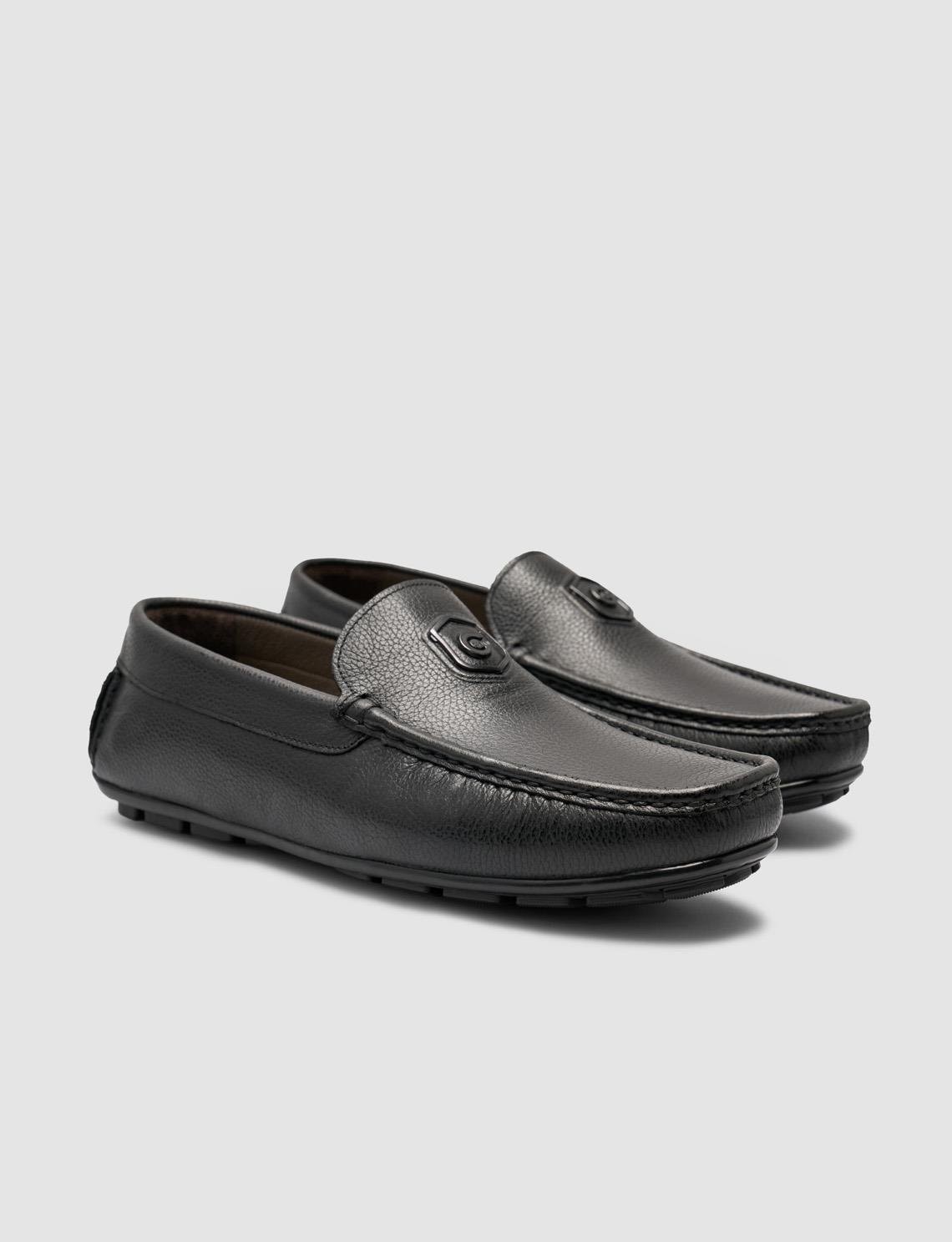 Cabani %100 Hakiki Deri Lacivert Logo Detaylı Erkek Loafer Ayakkabı görsel 7