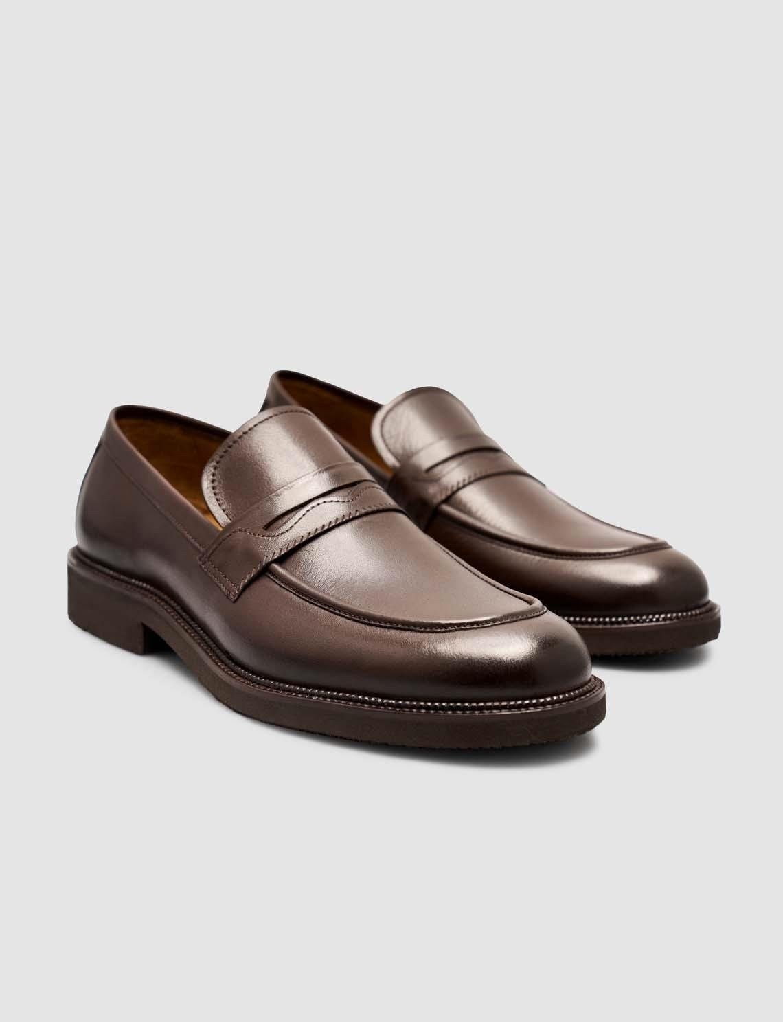 Cabani %100 Hakiki Deri Kahverengi Erkek Klasik Loafer Ayakkabı görsel 2
