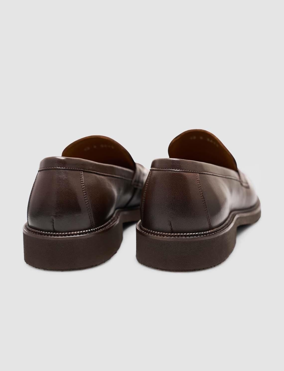 Cabani %100 Hakiki Deri Kahverengi Erkek Klasik Loafer Ayakkabı görsel 3