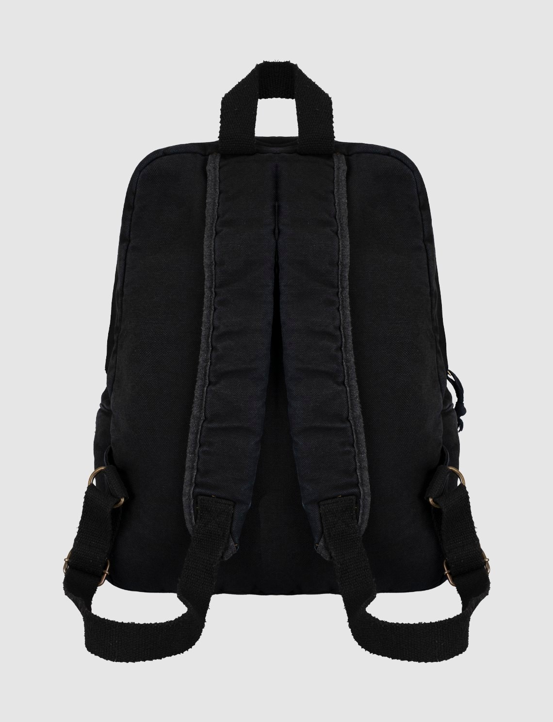 Cabani Siyah Vintage Baskılı Keten Unisex Sırt Çantası görsel 3