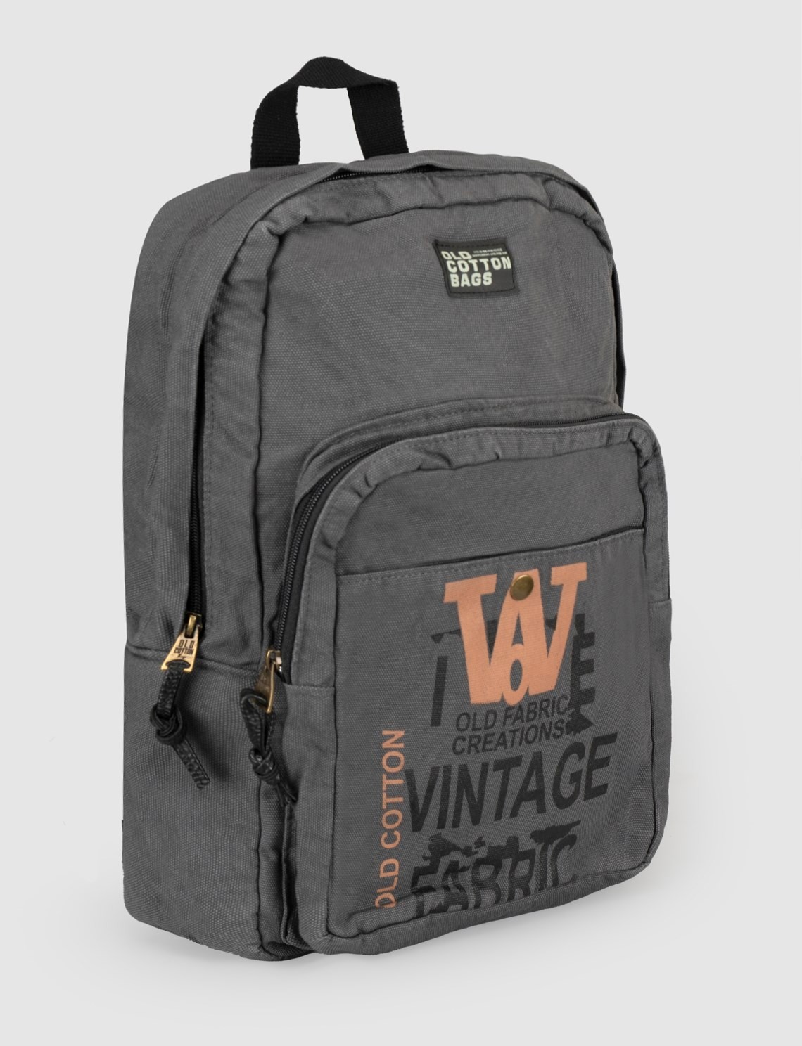 Antrasit Vintage Baskılı Keten Unisex Sırt Çantası görsel 3
